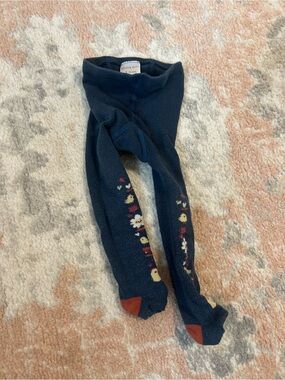 Navy Floral Accent Kids Tights with Rust Toe